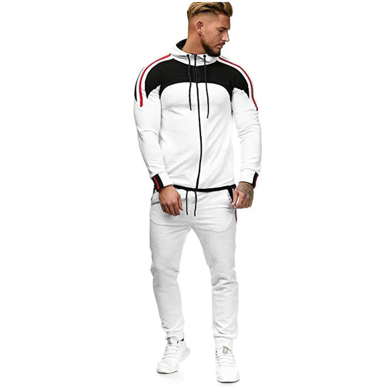Men's Casual Sports Set with Color Block Hoodie