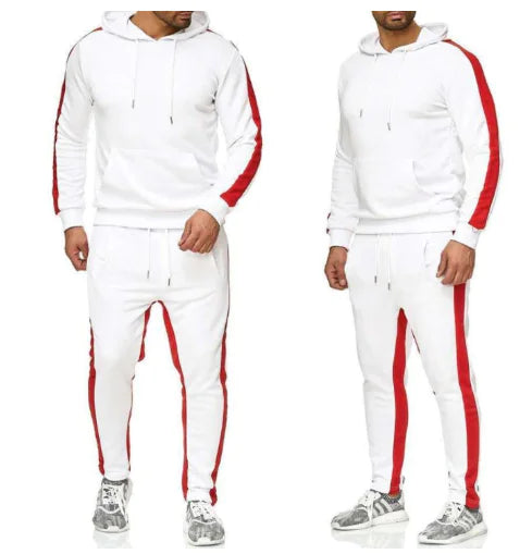 Men's Fashion Hoodie Button Cardigan with Color Block Set