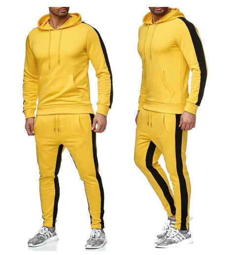 Men's Fashion Hoodie Button Cardigan with Color Block Set