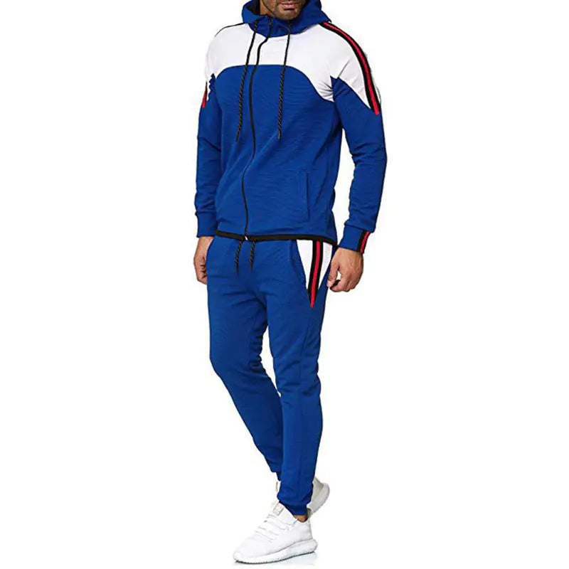 Men's Casual Sports Set with Color Block Hoodie