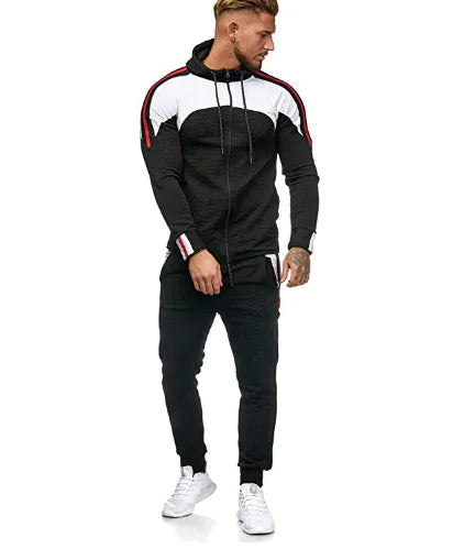 Men's Casual Sports Set with Color Block Hoodie