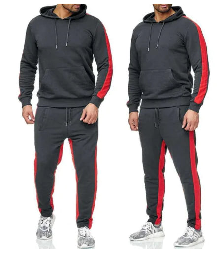 Men's Fashion Hoodie Button Cardigan with Color Block Set