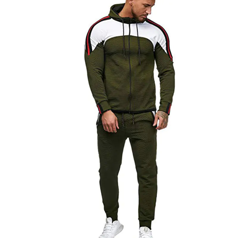 Men's Casual Sports Set with Color Block Hoodie