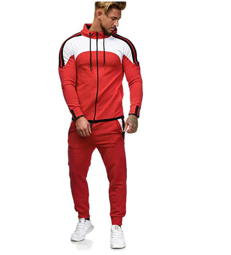 Men's Casual Sports Set with Color Block Hoodie