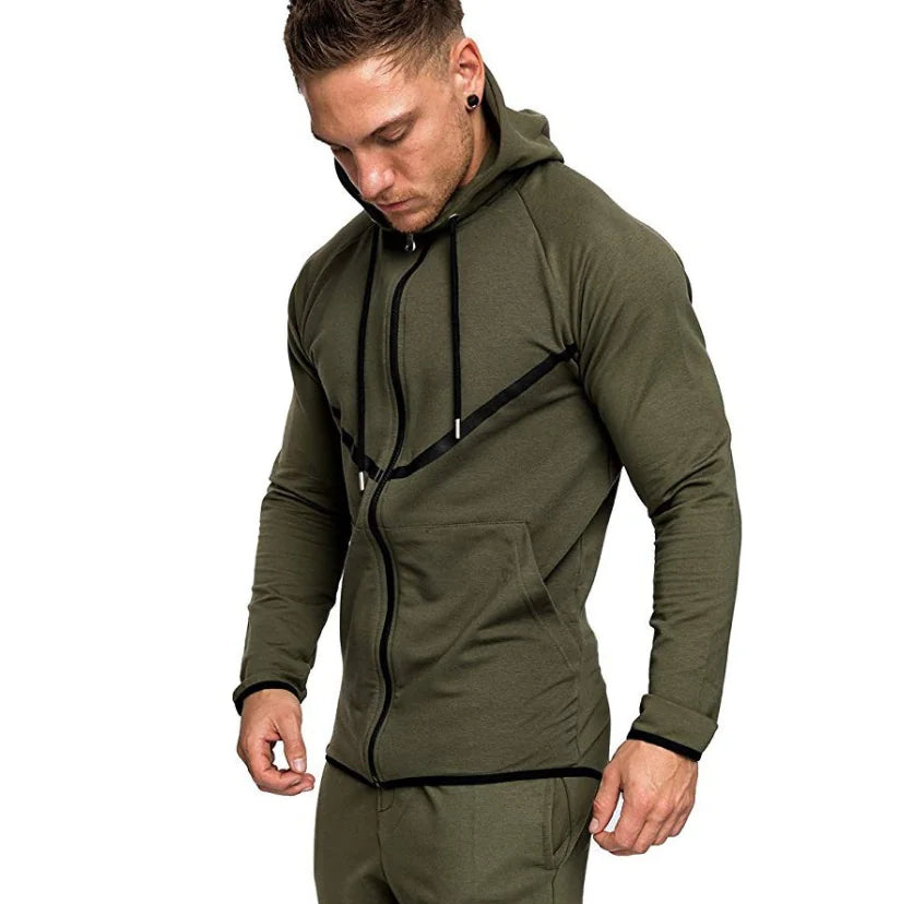 Men's Black and Gray Casual Sports Hoodie Cardigan