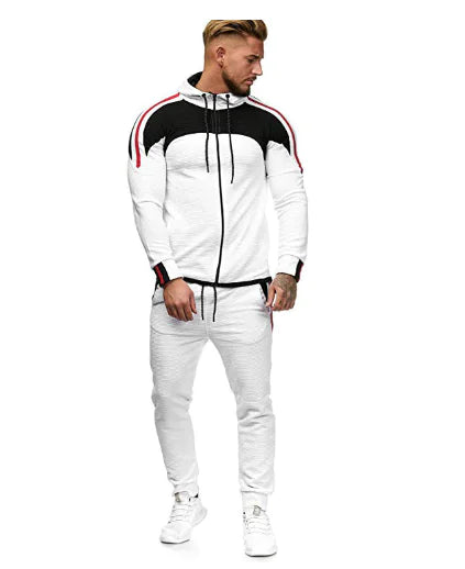 Men's Casual Sports Set with Color Block Hoodie