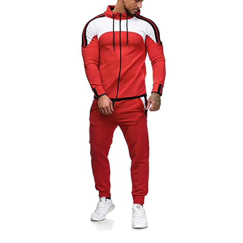 Men's Casual Sports Set with Color Block Hoodie